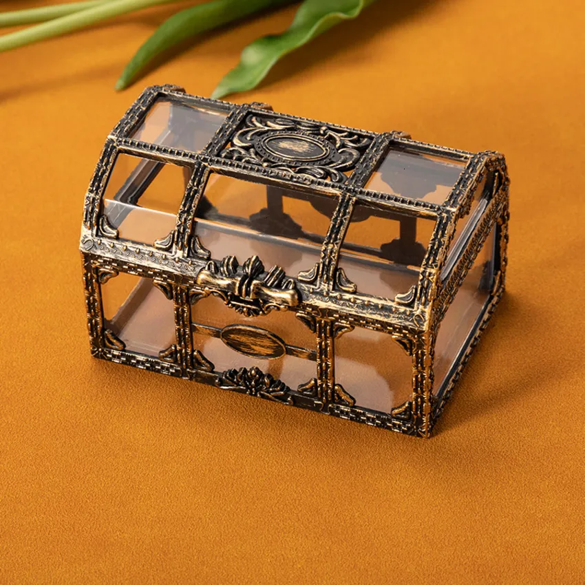 Storage Baskets Vintage Transparent Pirate Treasure Box Organizer Earrings Crystal Gem Jewelry Pavilion Women's Display Travel Case
