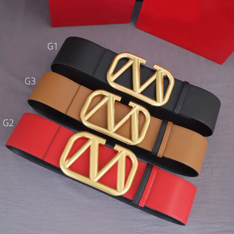 Women Belt Brand Fashion Ceinture Belts Letter Metal Buckle v Weistband for Jeans Dress 7cm Wide Belt Red Brown حزام Weote G5