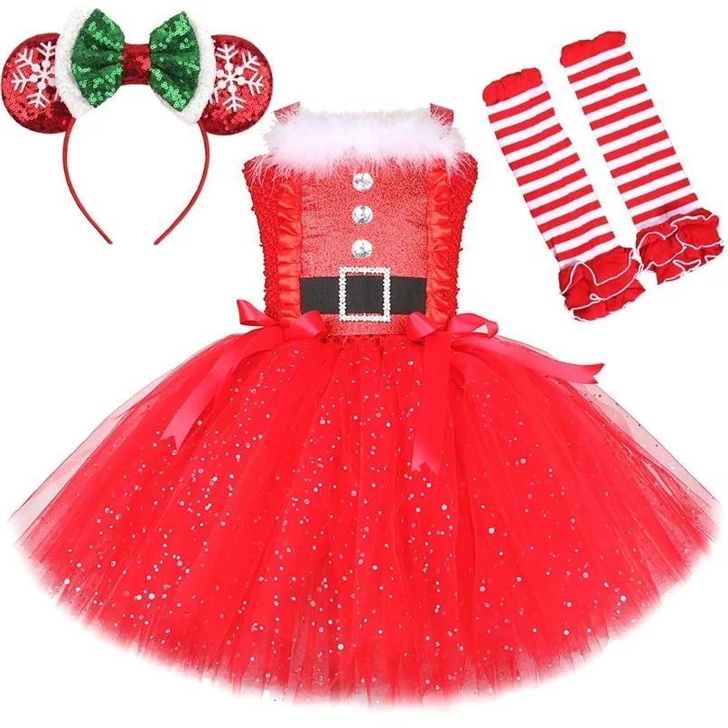 Girl's Dresses Sparkly Christmas Elf Tutu Dress for Girls Santa Claus Costumes for Kids Birthday Halloween Outfit Children Xmas Holiday Clothes 231109