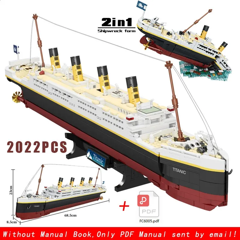 Model Diecast Moc PCS Kreatywny film Titanic Large Cruise Boat Ship Steamphip Model Cegły Builds Builds DIY Zabawki dla dzieci Prezenty 231109
