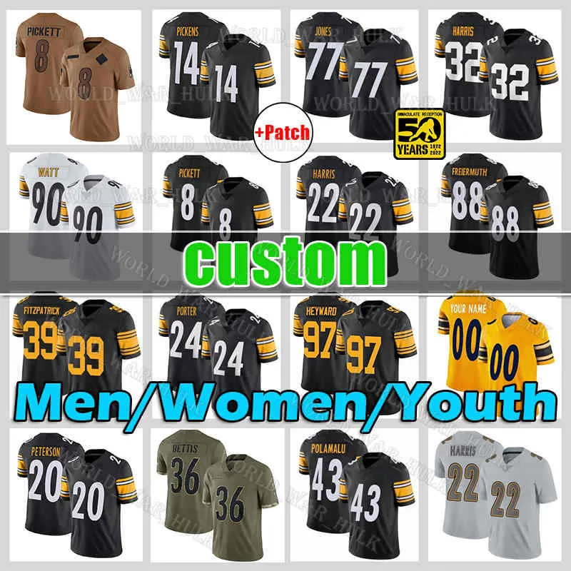 22 Najee Harris Joey Porter Jr. Maillot de football 8 Kenny Pickett Franco TJ Watt George Pickens Pat Freiermuth Cameron Heyward Pittsburghs Steelers Minkah Fitzpatrick