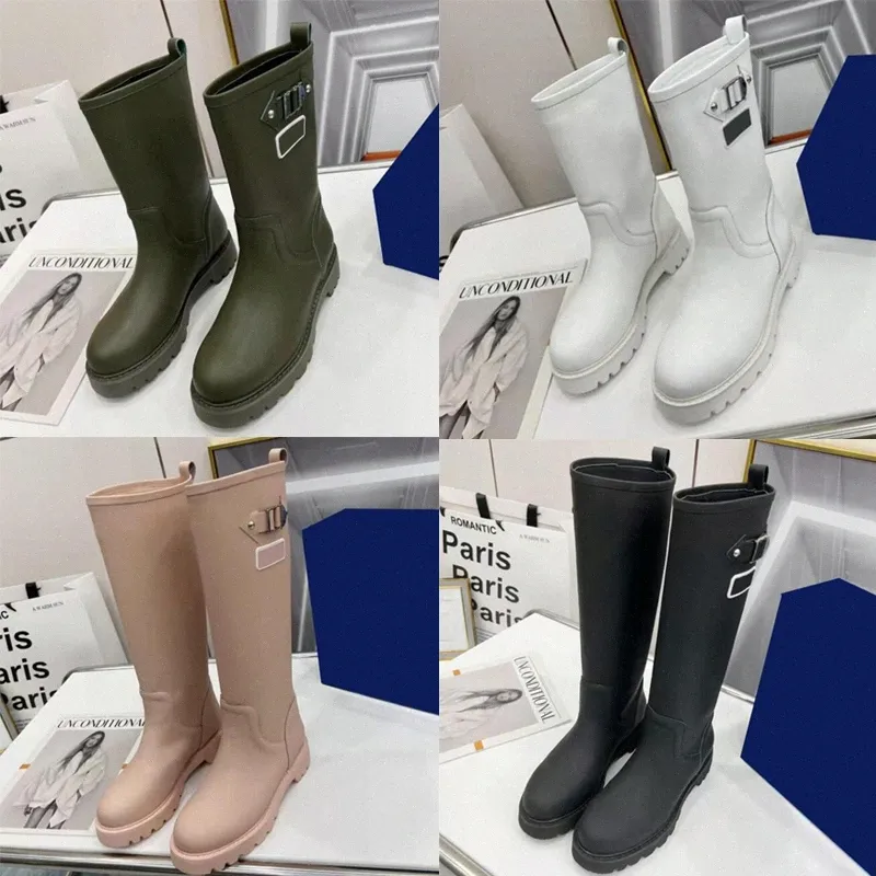 fashion buckle studs engraved letter print Rain boot shoe Women TERRITORY flat half boots top designer shoes ladies winter booties A4zR#