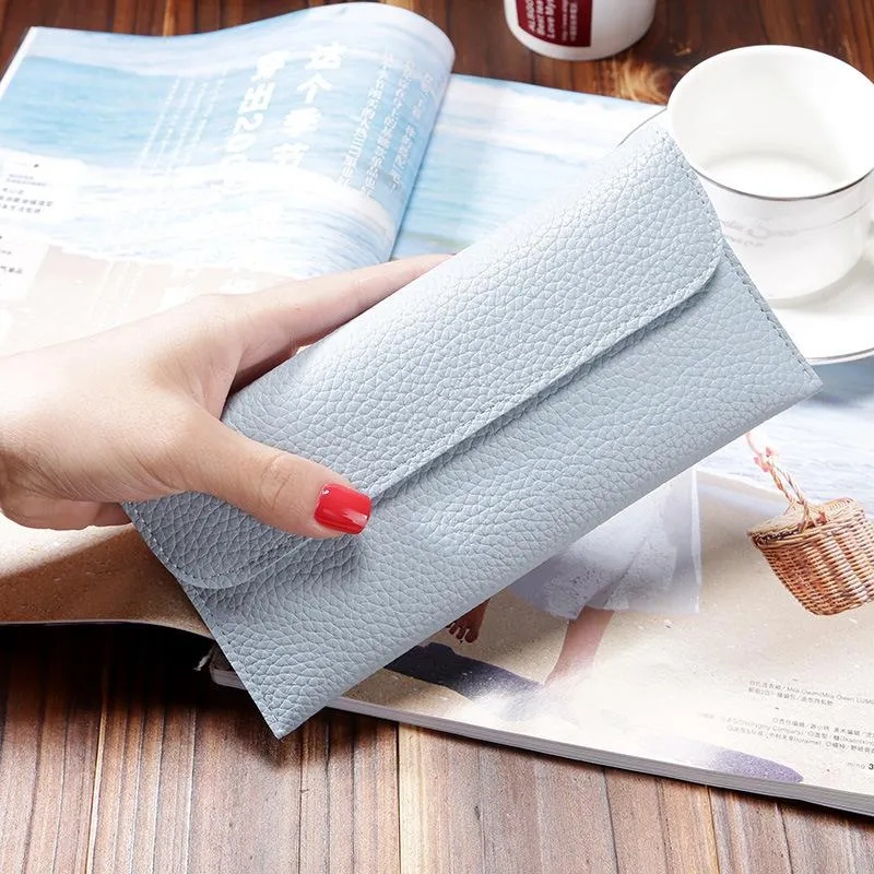 Wallets The Korean Version Of Women's Long Large Capacity Solid Color Litchi Pattern Mobile Phone Bag Wallet Female BagWallets