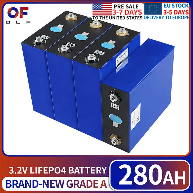 3.2V Lifepo4 Battery 280Ah Lithium Iron Phosphate Rechargeable Cell DIY Pack For 12V 36V 48V Solar System RV EV Boats Golf Carts