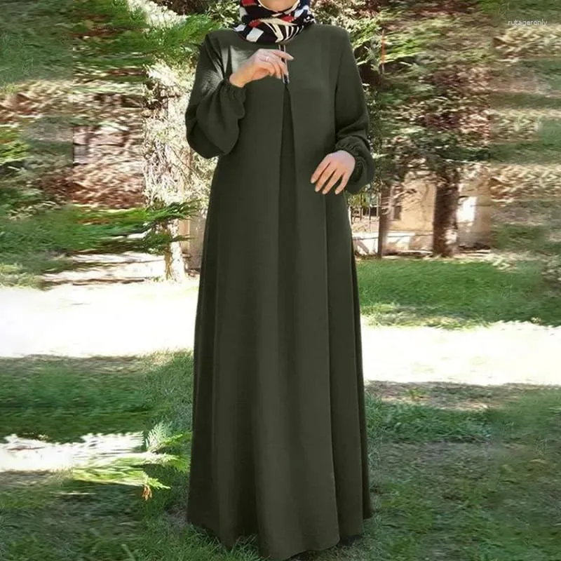 Etnische Kleding Vrouwen Abaya Lange Mouw Eenvoudige Jurk Moslim Grote Maat O-hals Casual Dames Lente En Herfst Los