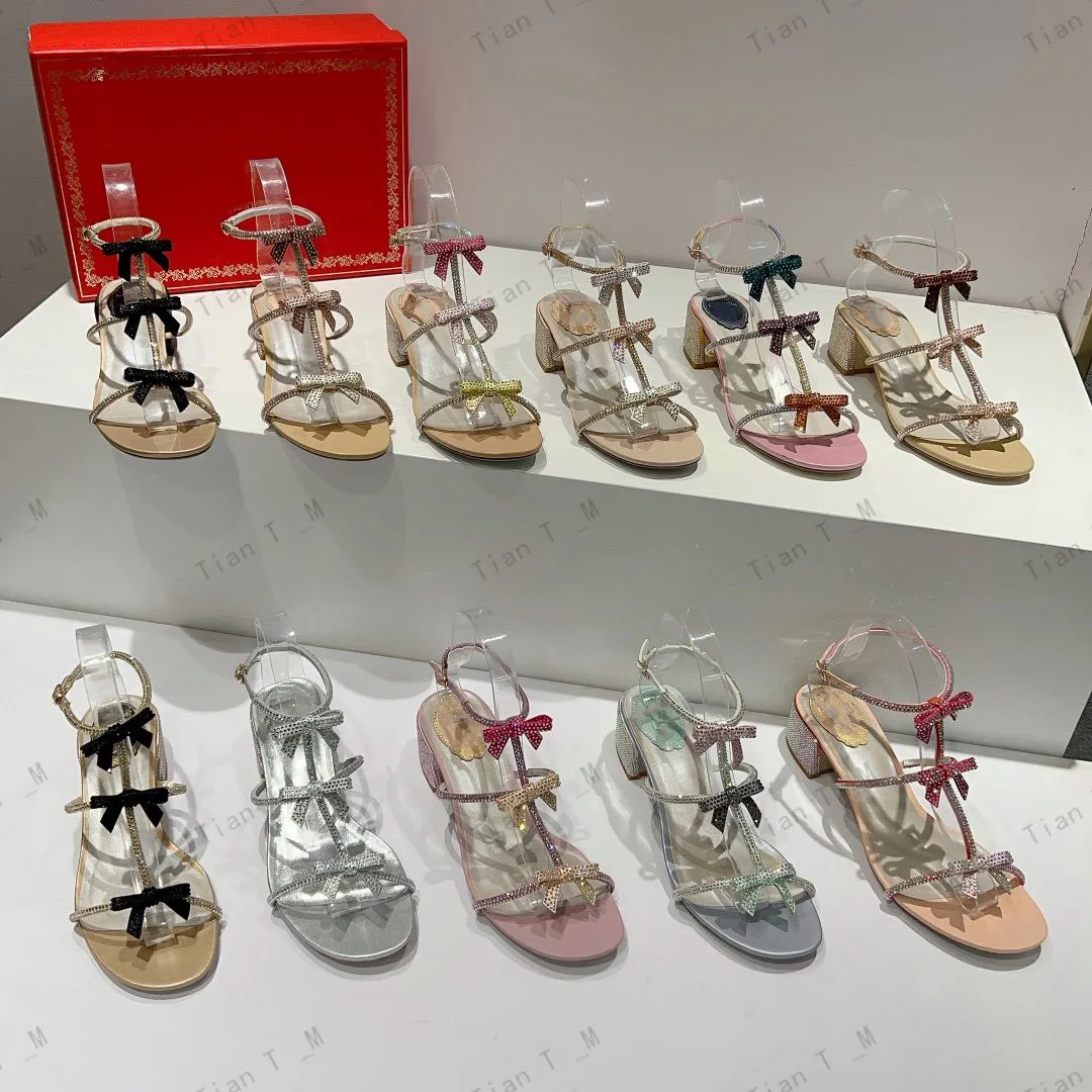 Chaussures de mariage en cristal de qualité supérieure avec nœud papillon pour femmes, bout ouvert carré, boucle de ceinture à la cheville, talons épais, sandales avec nœud en diamant, talon de chaton épais de luxe