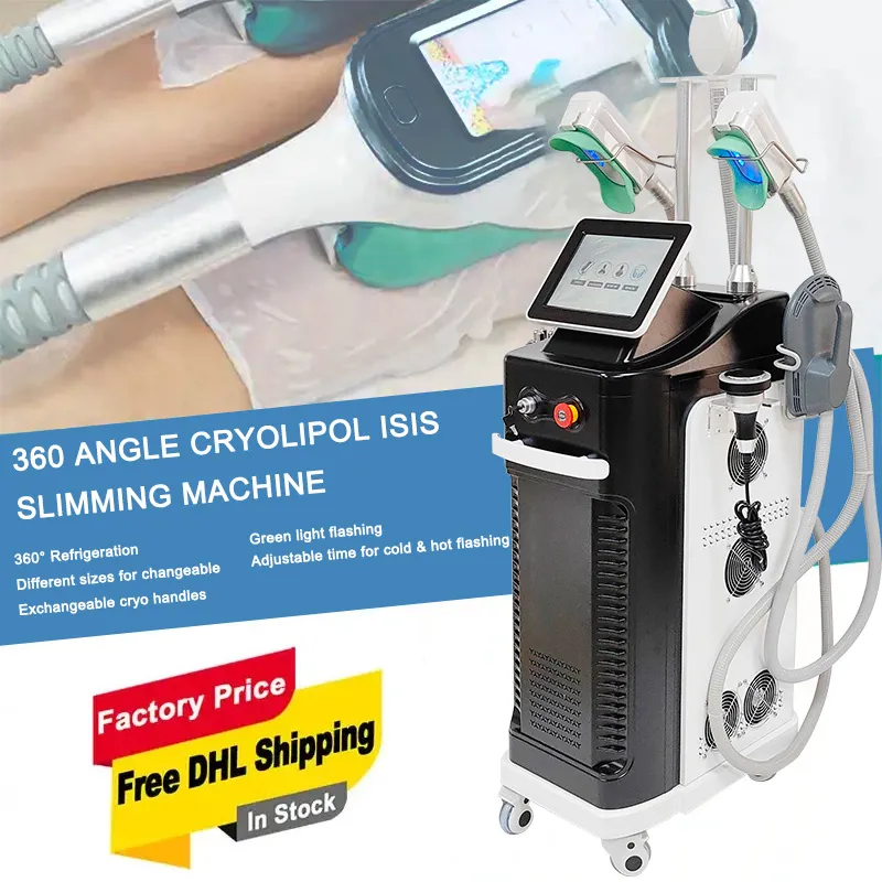 شكل جسم البرودة 360 معالجة الذقن المزدوجة Cryoliplysis cryotherapy آلة تجميد الدهون المحيطة بتبريد أداة التنقيب الدهون hiemt rf