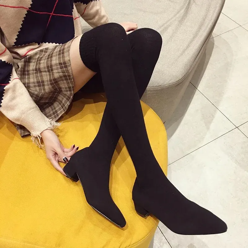 Boots Sexy Pointed Toe Knitting Spring Winter Woman Shoes Black Gray Women's Boots Over The Knee Long Sock Boots Botas De Mujer 231109