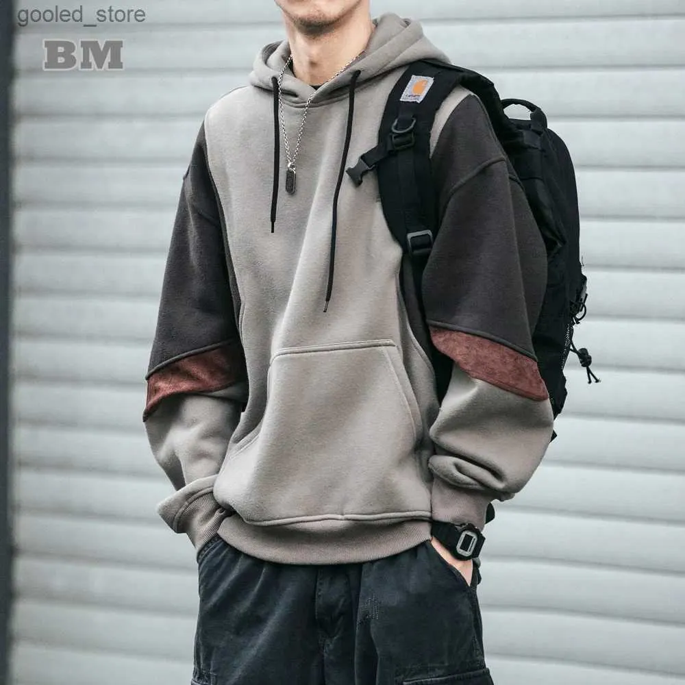 Herrtröjor tröjor plus storlek hösten vinterkoreansk högkvalitativ fleece lapptäcke hoodie män kläder harajuku japansk streetwear hip hop sweatshirt q231110