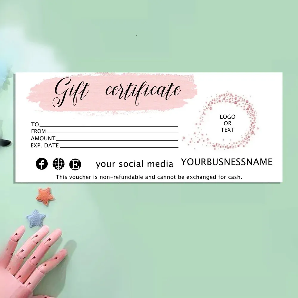 Greeting Cards Modern Gift Card ADD YOUR Rose Gold Certificate Pink Voucher For Customers 231110