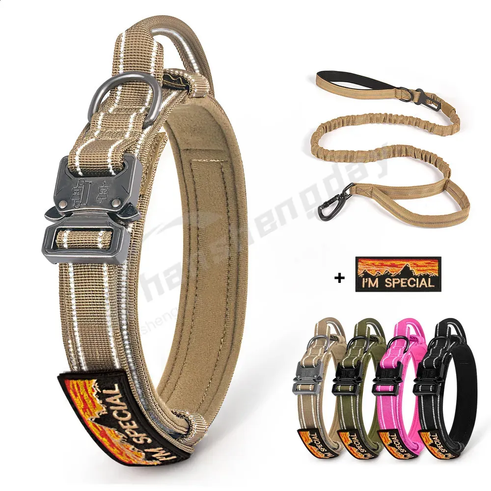 Hundhalsar Leases Tactical Military Dog Collar Infällbar koppel Set Training Justerbara krage för Big K9 Medium stora hundar med lysande handtag 231110