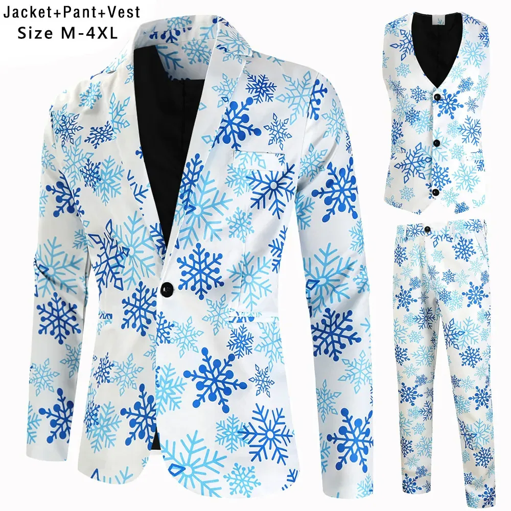 Herenpakken Blazers Merk Slanke Kerst 3D-geprint Driedelig jasje Broek Broeken Vestsets Promfeest Toneelkostuums 231110