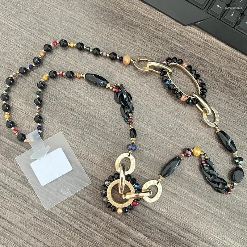 Pendanthalsband 2023 Vintage Girls 'Association Handmade Single Layer Glass Black Beads University Club Gift Hollow Bead Chain Halsband