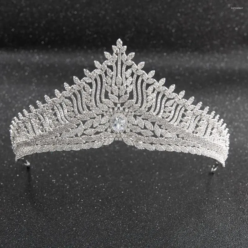 Hårklämmor höga kristaller cz kubik zirkoniumbröllop brud royal tiara diadem krona kvinnor prom smycken tillbehör ch10239