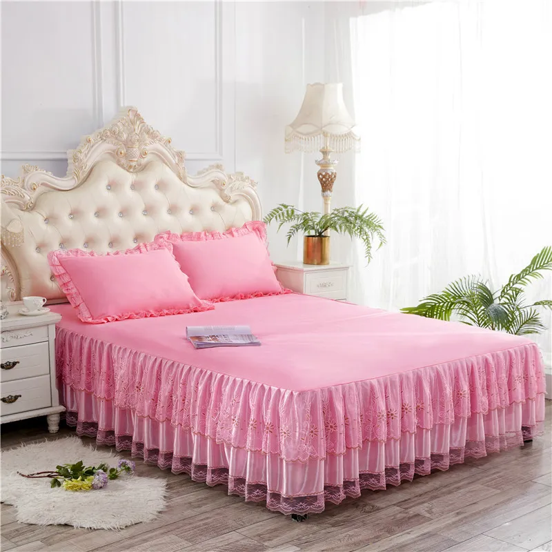 Bed Skirt 1 lace bedding2 pillowcases bedding Solid three piece lace bedding lace home products 230410