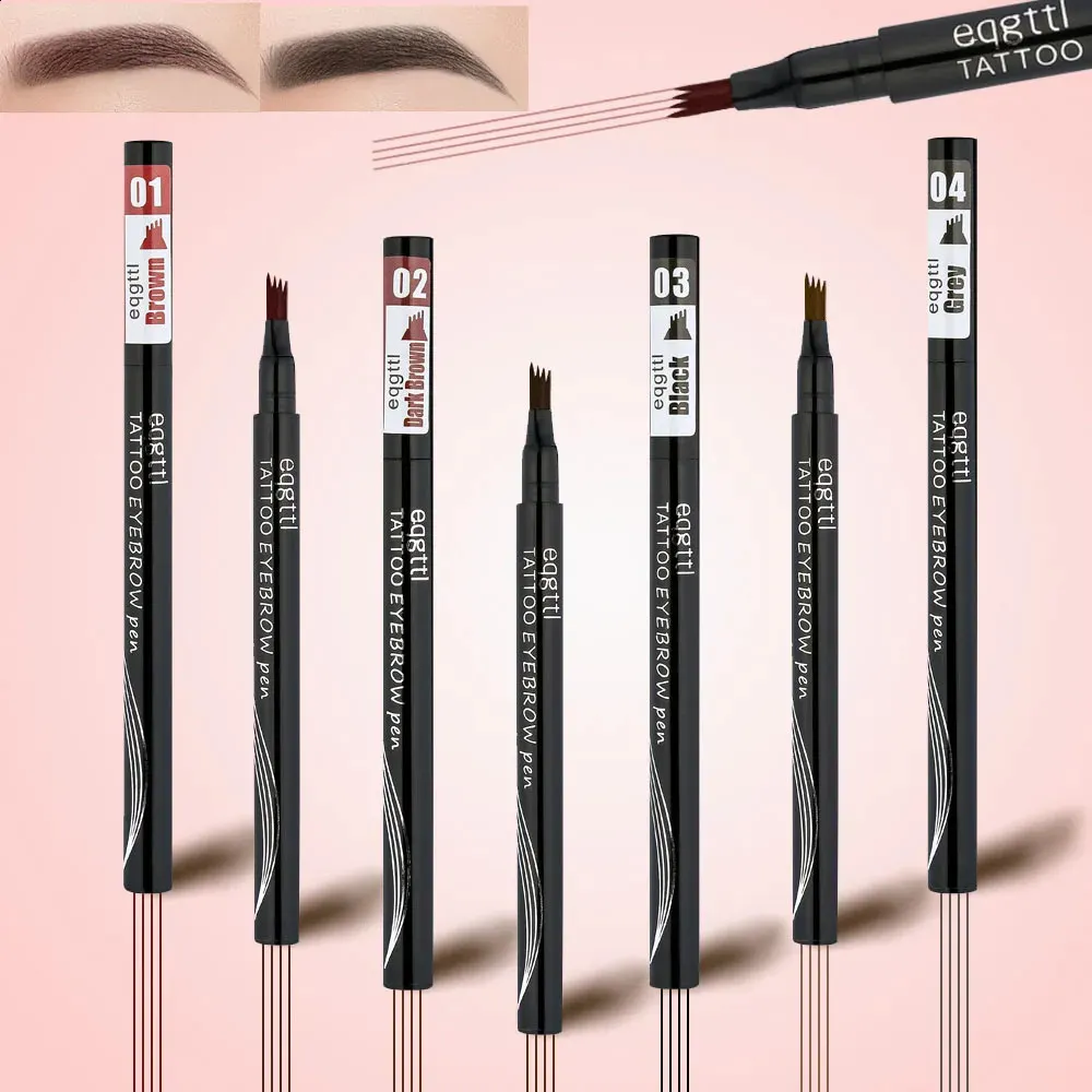 Eyebrow Enhancers Flower 6 Colors Microblading Eyebrow Tattoo Pen 4 Forks 3D Tint Natural Long Lasting Waterproof Brown Tip Eye brow Pencil 231109