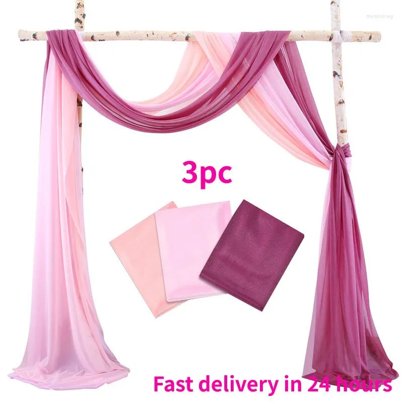 Parti Dekorasyonu 3pcs Düğün Tül Şifon DIY Kemer Örtüsü Sheer Kristal Draping Perde Zemin Dekor