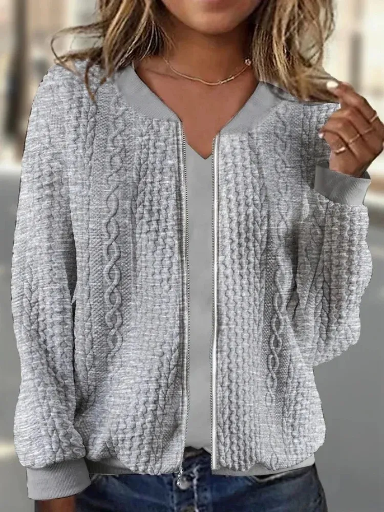 Mulheres outono inverno casacos de manga longa com zíper jaqueta moda casual cardigan topos sólido solor moletom feminino