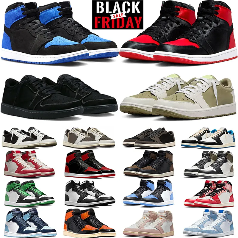 Jumpman 1 basketbalschoenen heren dames 1s Royal Reimagined Satin Bred Palomino low Golf Olive Black Phantom Reverse Mocha Lost Found Trainersneakers voor heren