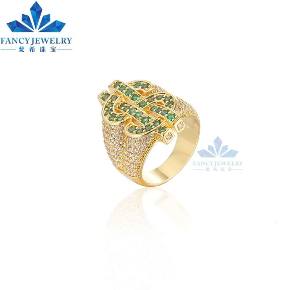 Diseño personalizado Hip Hop forma de dólar Gree y D-Vvs Moissanite anillo de diamante anillos de joyería de moda