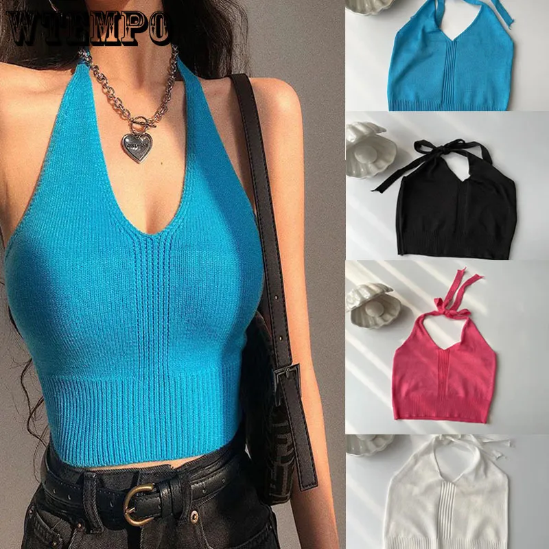 Camisoles Tanks gebreide Camisol dames binnenste zolige shirt hanger halslijn wikkel borstmeisje sexy tidal bovenkleding top y2k direct 230410