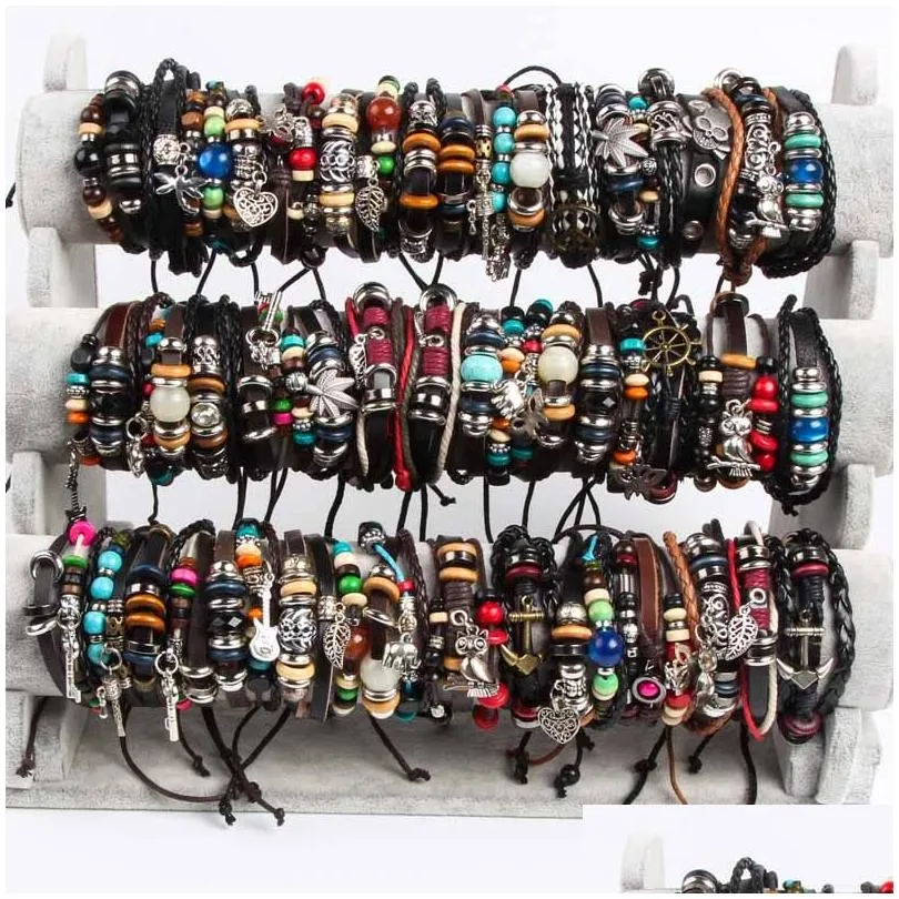 Charme pulseiras atacado bk mix estilos metal couro manguito skl punk rock esporte homens mulheres jóias presentes de festa drop entrega dhlv3