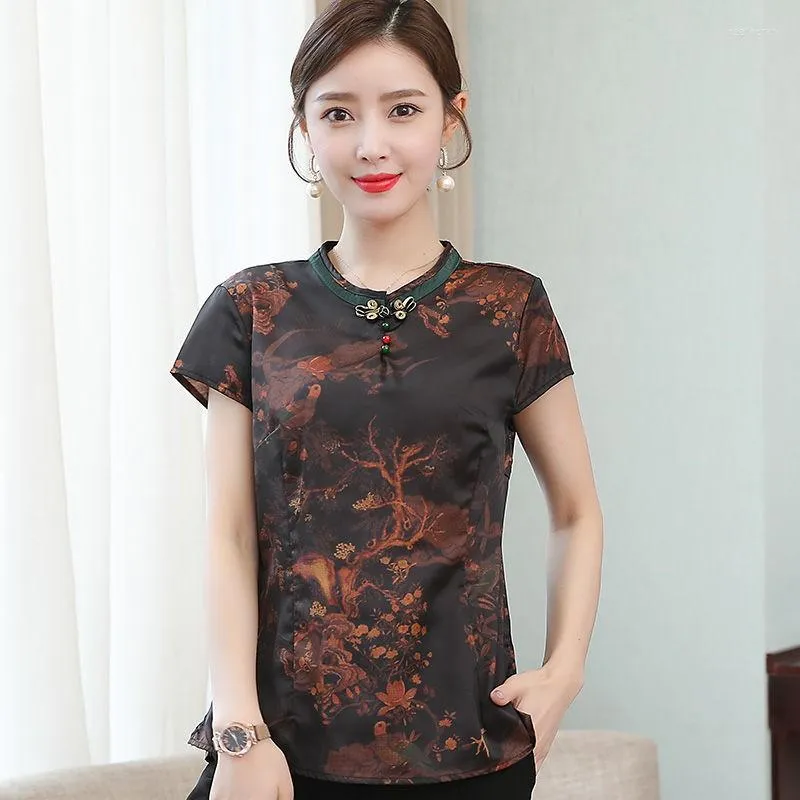 Abbigliamento etnico Estate Donna Tang Top Stampa Fiore Casual Qipao Camicia Vintage Ladies Daily Clothes Camicetta Cheongsam Ragazza Stile Cinese 3XL