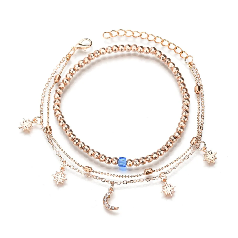 سبائك عصرية وسلسلة جلدية Anklet Bohemia Sea Beach Charm Sanklet Bracelet للنساء والفتيات