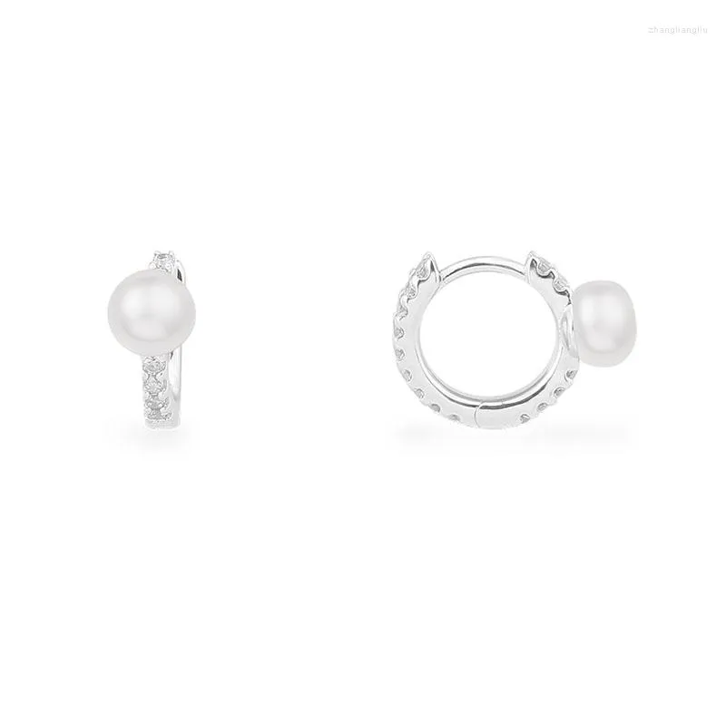 Orecchini a cerchio SOELLE Moda Vero argento sterling 925 Mini bianco con perle Cubic Zirconia Pietre Gioielli da donna