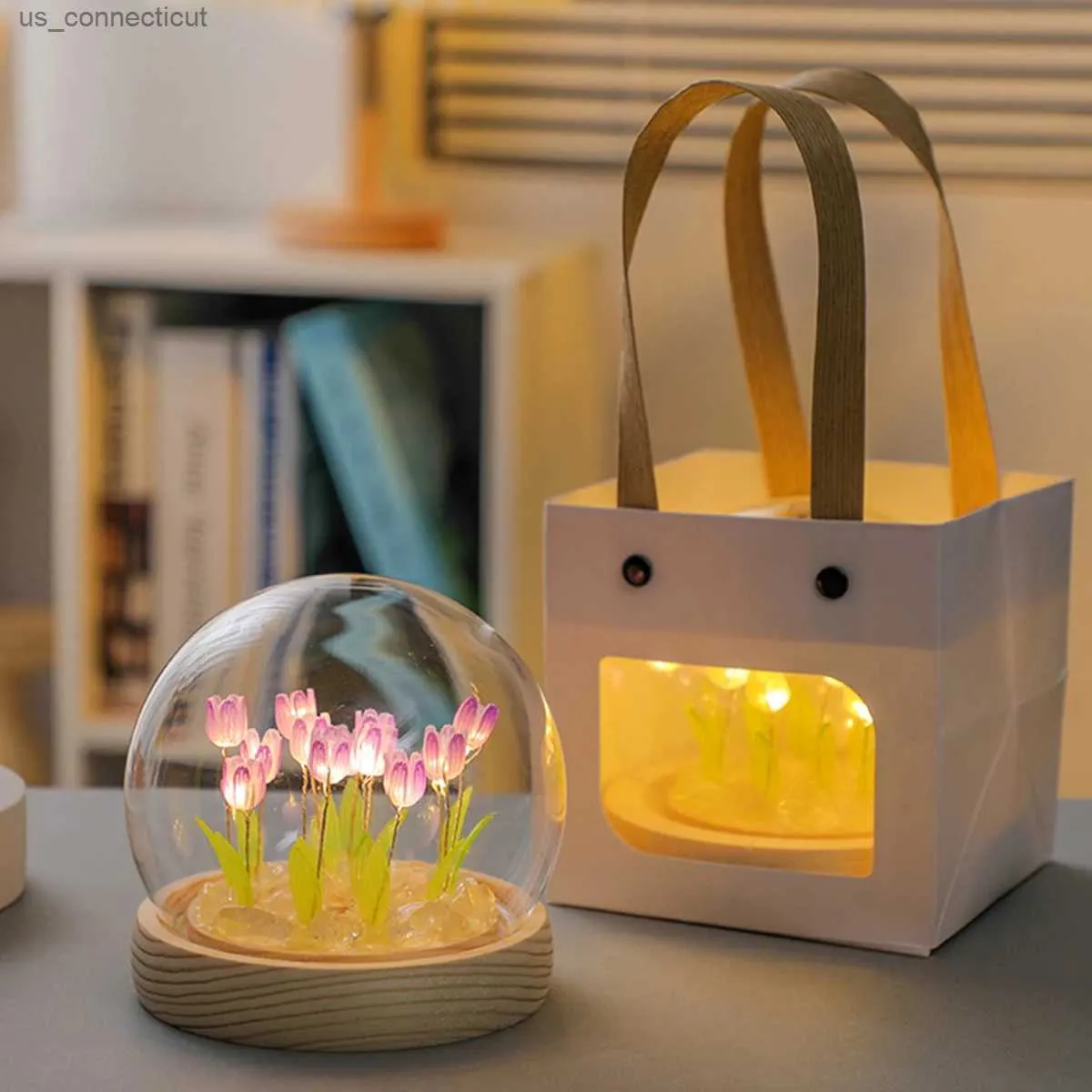 Lâmpadas de mesa Artificial Tulip Night Light DIY Simulação Tulip Lâmpada de cabeceira Filme termorretrátil Decoração de casa Presente de aniversário Candeeiro de mesa R231114