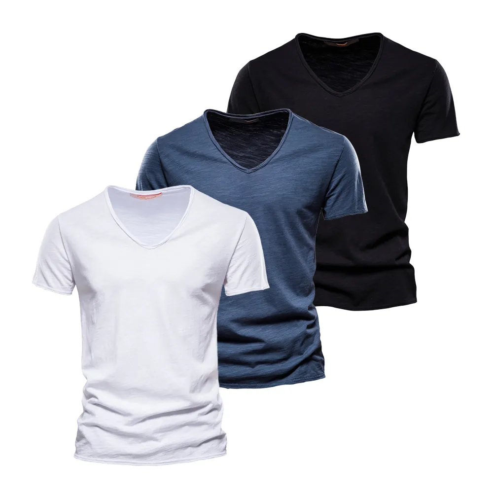 T-shirts pour hommes AIOPESON 3 pièces 100% coton T-shirt pour hommes Fashion Design V-Neck Casual Fit Basic Cotton T-shirt d'été pour hommes 230410