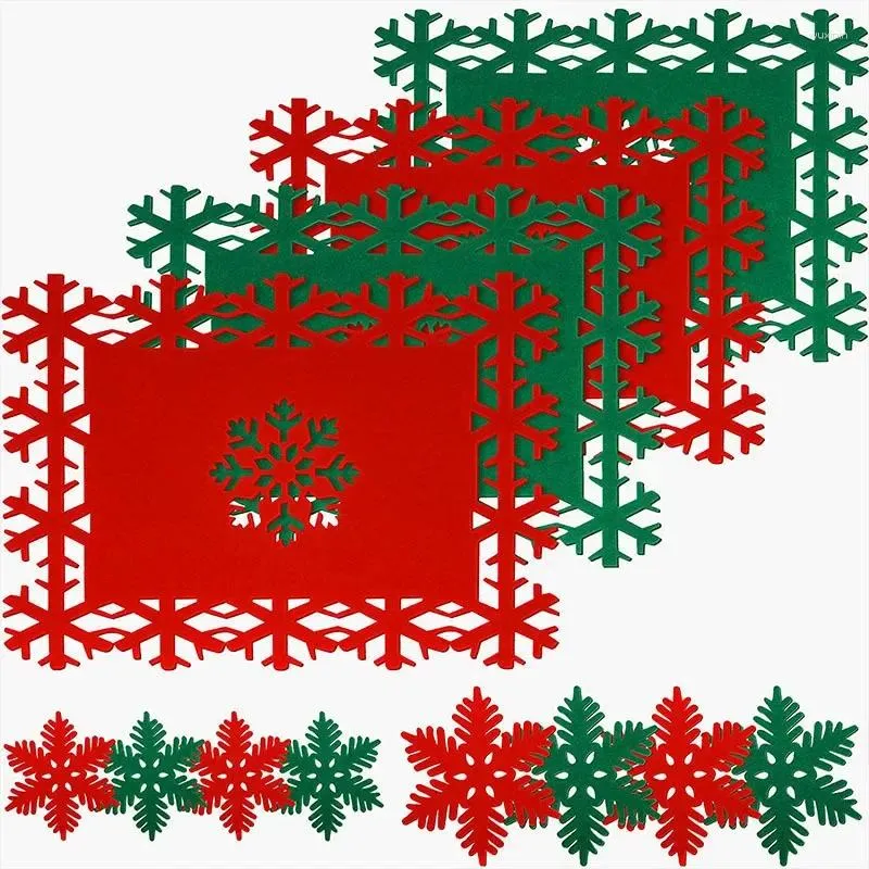 Bord mattor 12 st/set Christmas Felt Placemat 4 Snowflake Place 8 Coasters Festival Decorations for Holiday