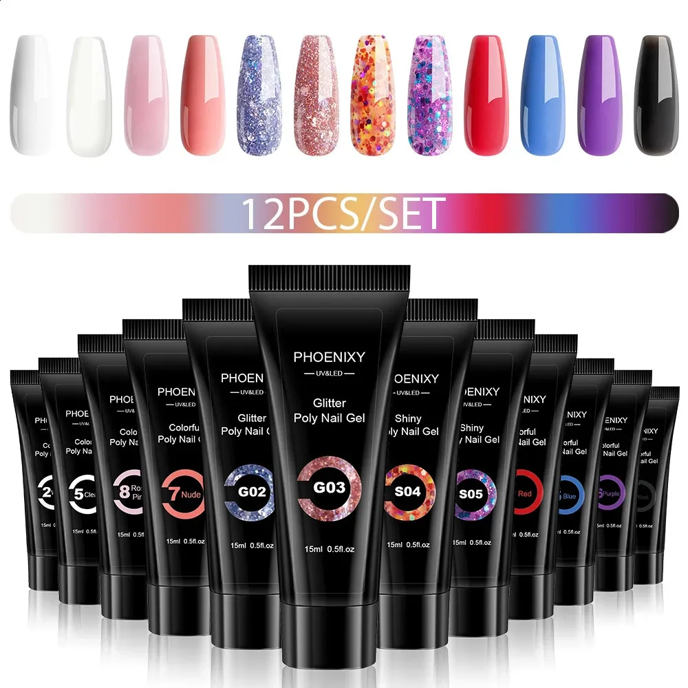 Nagellack poly nagelgel set 1296 st poly nagelgel set för nagelförlängning finger snabb byggnad gel 16 färger poly förlängningsgel set 231109