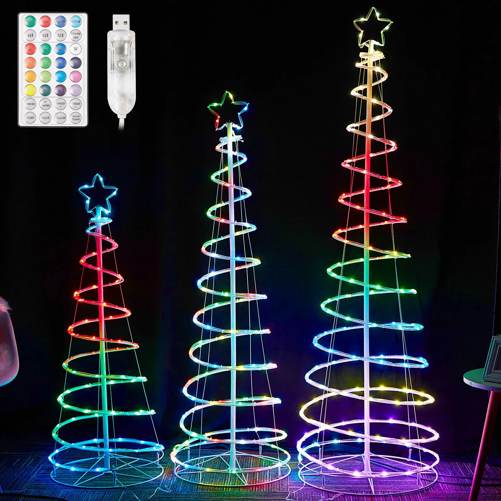 Andere evenementen Feestartikelen 121518m LED-spiraal kerstboomverlichting Timer 8 modus afstandsbediening Droomkleur Kerstmis Kunstmatig sterlicht Navidad-decoratie 231109