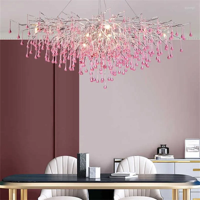 Lampadari Lampadario moderno in cristallo rosa Decorazione per camerette per bambini Soffitto a goccia d'acqua Decorazioni per interni Apparecchio vivente di lusso