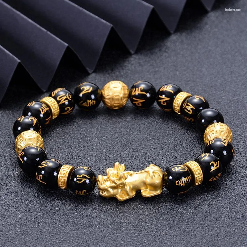 Braccialetti con ciondoli Pixiu cinese buona fortuna Feng Shui Pi Yao braccialetto di pietra gioielli da uomo placcati in oro personalità prepotente