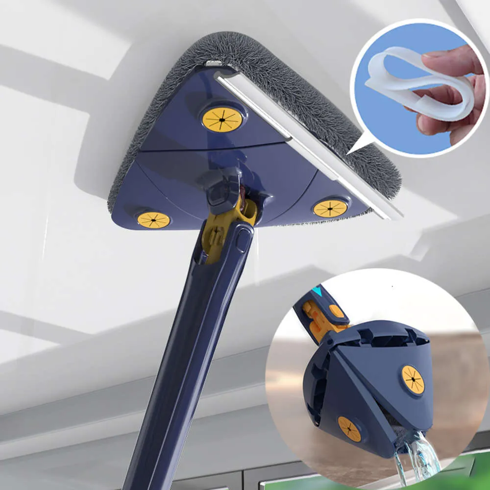 Nuovo aggiornamento! Mop triangolare estensibile con striscia raschiante Mop ruotabile a 360° Mop da 1,3 m Strumenti per la pulizia delle finestre del soffitto del pavimento