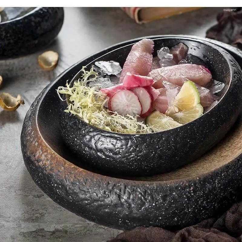 Plakalar Japon Akşam Yemeği Yaratıcı Retro Oval Suşi Plaka Seramik Ev Yemekleri Salata Kasesi Stoare Sanat Sofra Takımları