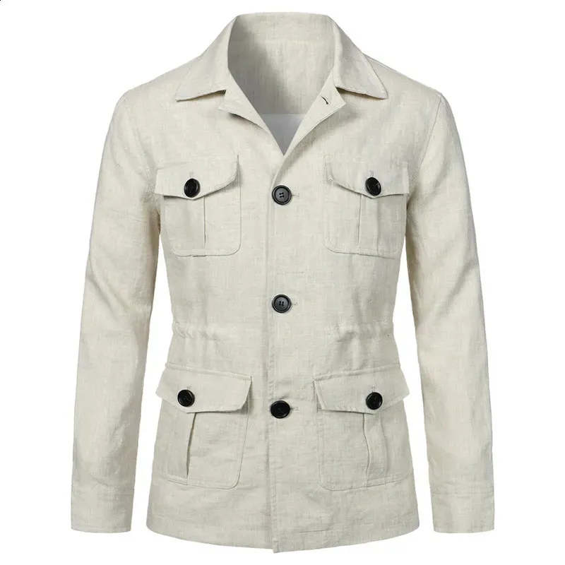 남성 재킷 면화 린넨화물 남자 멀티 포켓 야외 재킷 코트 스프링 패션 인과 관계 스트리트웨어 아웃웨어 231110