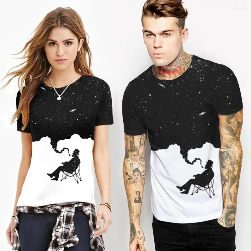 Heren t shirts 2023 hiphop mode mannen/vrouwen korte mouw zomer grappig printen creatief roken starry sky 3d polyester snel drogen