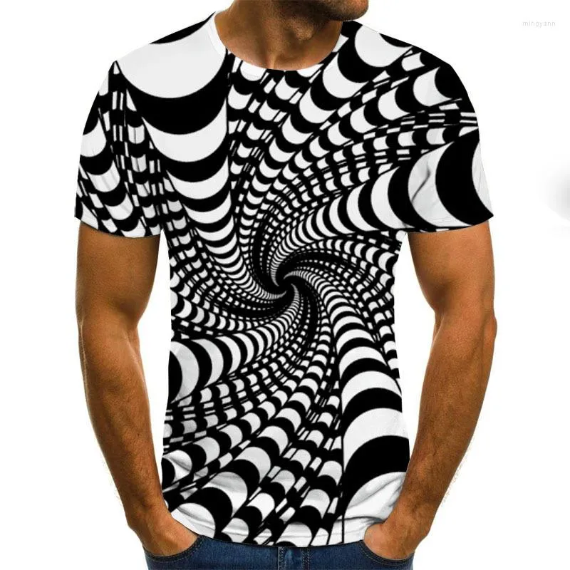 Męskie koszule spiralne paski cyfrowe nadruk 3D Mężczyźni T-shirt krótki rękaw Casual Tee O Letni ubrania plus rozmiar M do 6xl