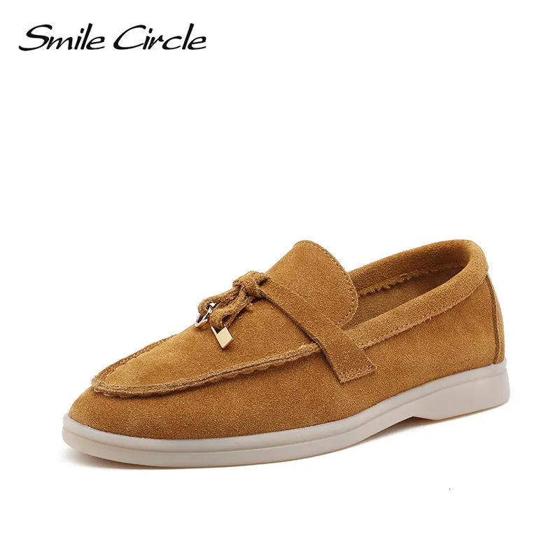 Dress Shoes Smile Circlecow-suede loafers Women Slip-On flats shoes Genuine Leather Ballets Flats Shoes for women Moccasins big size 36-42 230410