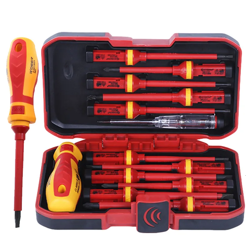 Skruvmejslar 13/PCS VDE -isolerade skruvmejselsats 1000V slitsade Phillips -skruvmejselpaket med Test Pen Electrician Hand Tool 230410