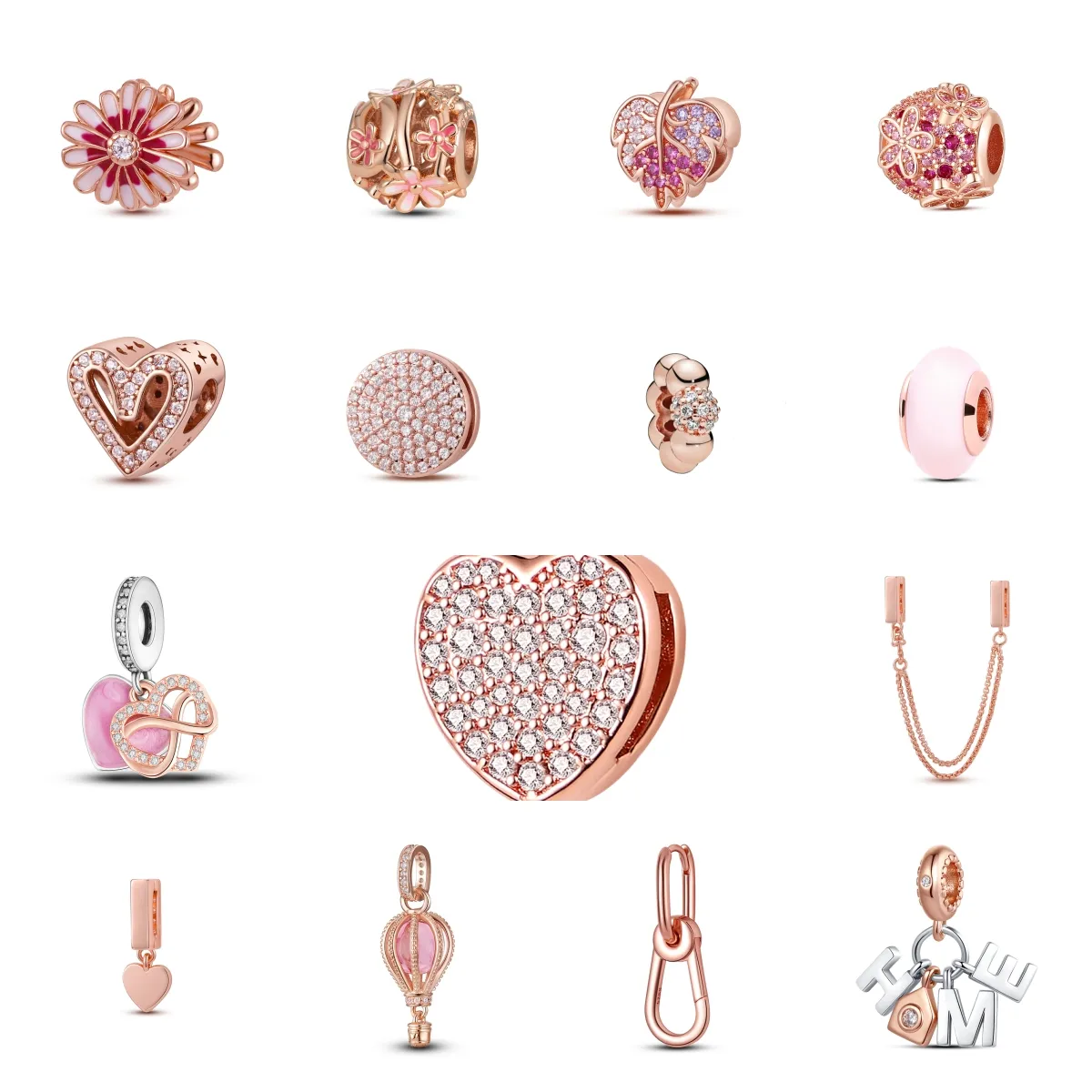 925 Pfund Silber New Fashion Charm Original Runde Perlen, Roségold-Serie Glitzernde Elegante Charms-Perlen, Kompatibel mit Pandora-Armbändern, Perlen