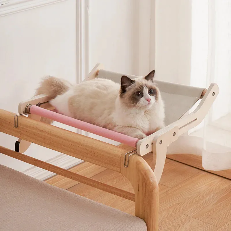Cat Beds Furniture Universal Cat Window Mat Hanging Bed Easy Washable Quality Fabric 40 Lbs Wooden Assemb Hammock Hanging Bed for Pet supplies 231109