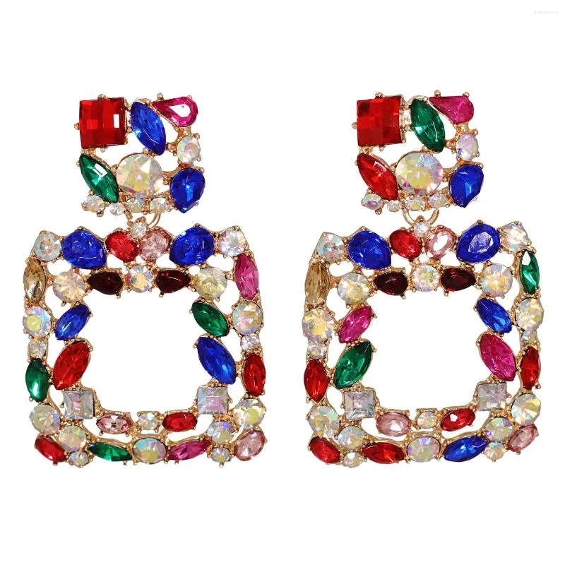 Boucles d'oreilles HYSECMAO géométrique coloré strass goutte haute qualité déclaration perles de cristal Bijoux pour femmes Bijoux en gros