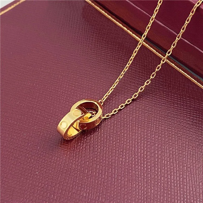 Girocollo a catena clavicolare con anelli ovali alla moda 2023, collana con pendente a doppio anello in oro 18 carati per regalo di nozze