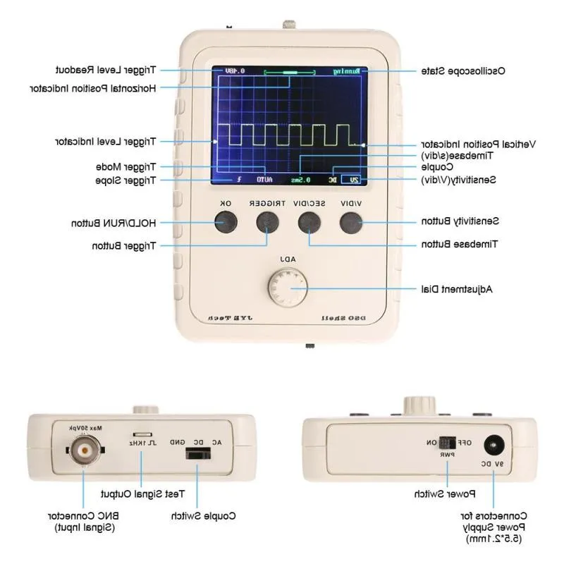 Freeshipping Digital Oscilloscope DIY Kit Parts with Case SMD Soldered Electronic Learning Set 1MSa/s 0-200KHz 24" TFT Handheld P Jotd