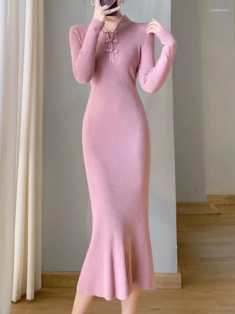 カジュアルドレス秋の女性ファッションエレガントなボディーコンニットドレス