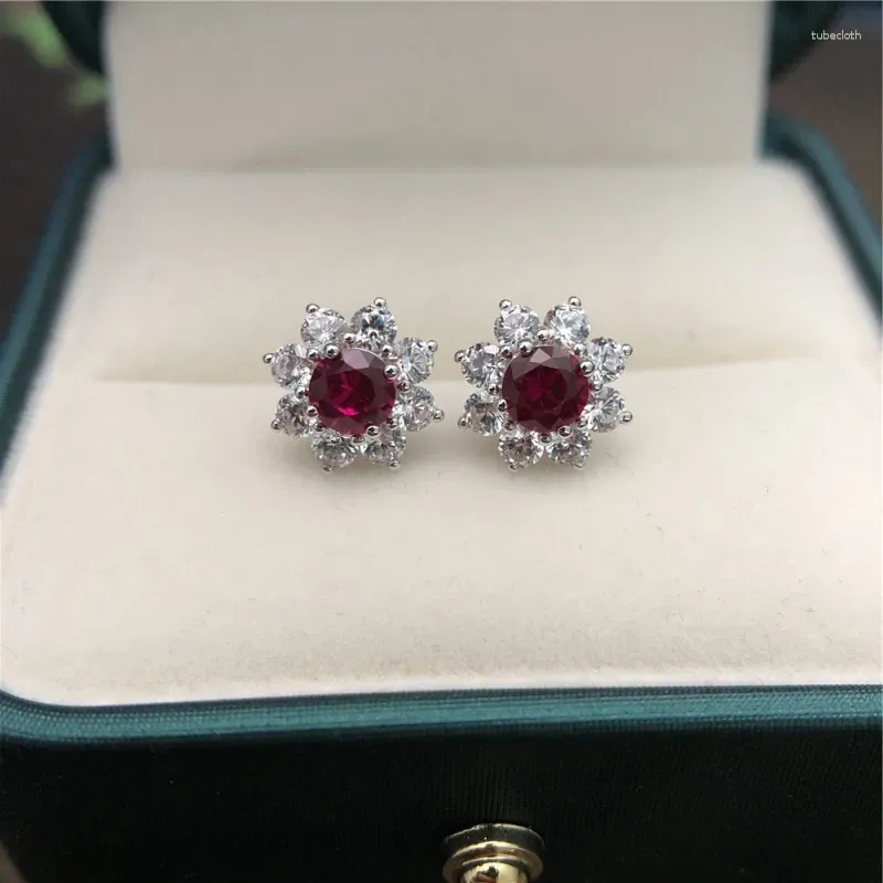 Boucles d'oreilles à clous en or blanc pur 14K, 0,5 ct/pièce, rubis et diamant, fiançailles pour femmes, beau cadeau d'anniversaire 585